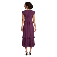 Ruffled Smocked-Waist Georgette Midi Dress