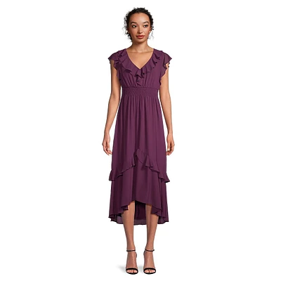 Ruffled Smocked-Waist Georgette Midi Dress