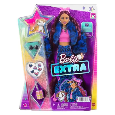 Poupée Barbie Extra - ensemble d'entraînement à motif léopard bleu