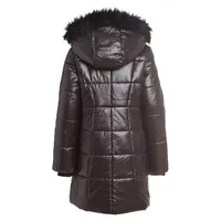 Girl's Faux Fur Hooded High-Gloss Puffer Coat