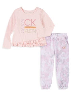 Calvin Klein Baby Girl's 2-Piece Ruffled Top & French Terry Joggers Set |  Bramalea City Centre