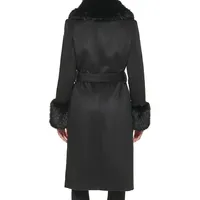 Faux Fur Trim Belted Coat