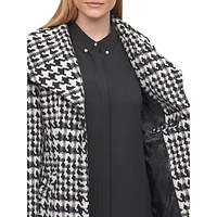 Wool-Blend Houndstooth Wing-Collar Belted Coat