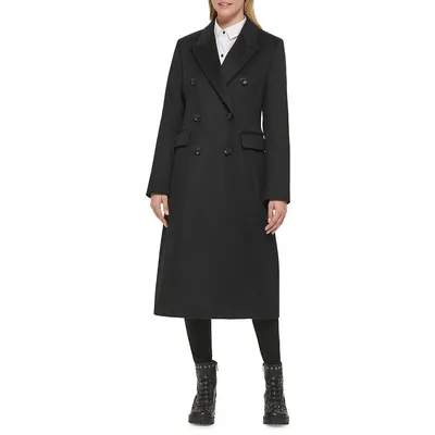 Wool-Blend Double-Breasted Maxi Coat