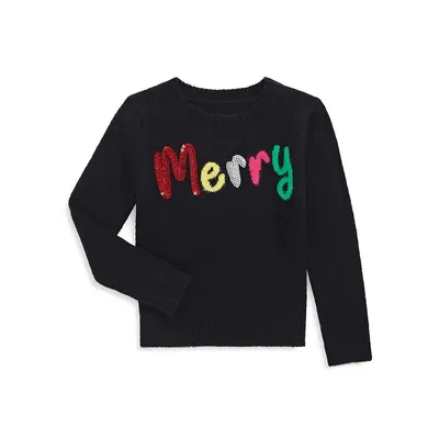 Girl's Sequin Merry Crewneck Sweater