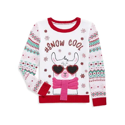 Little Girl's Cool Llama Jacquard Sweater