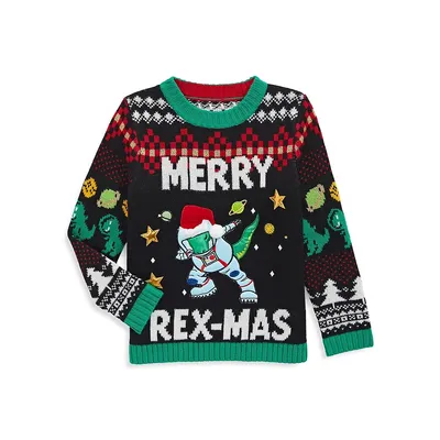 Chandail festif « Merry Rex-Mas » en tricot intarsia pour garçon