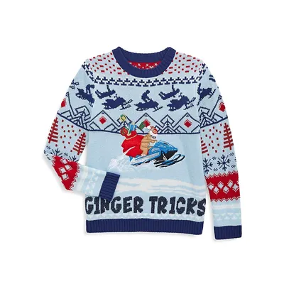 Boy's Ginger Tricks Snowmobile Intarsia Sweater