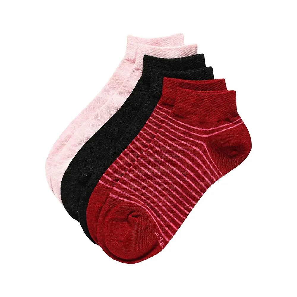 Women's 3-Pair Mixed Solid & Striped Anklet Socks