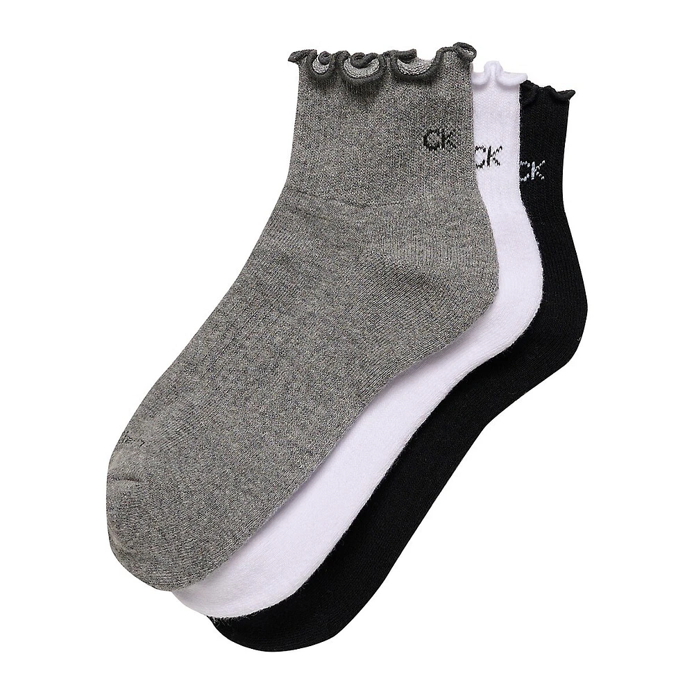 Women's 3-Pair Ruffled Cushion Ankle Socks Pack