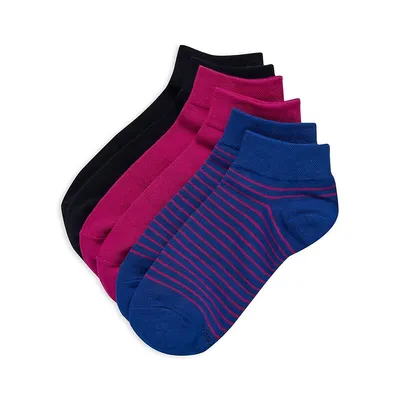 Women's 3-Pair Mixed Solid & Striped Anklet Socks