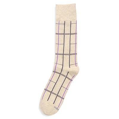 Men's Linear-Plaid Crew Dress Socks