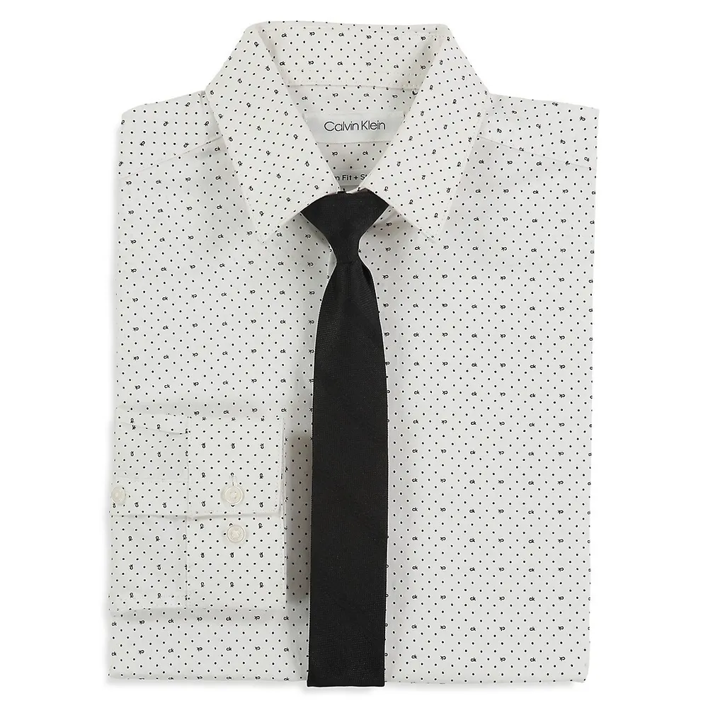 Boy's 2-Piece CK-Dot Stretch Shirt & Tie Set