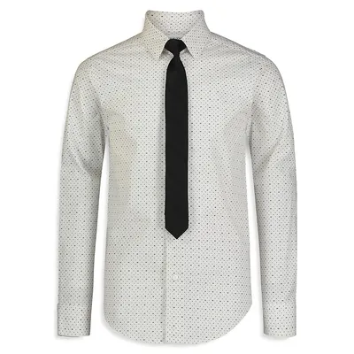 Boy's 2-Piece CK-Dot Stretch Shirt & Tie Set