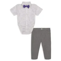 Ensemble pantalon et cravate en popeline chinée pour bébé garçon, 3 pièces