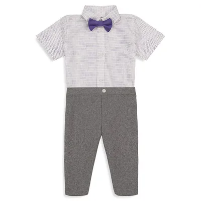 Baby Boy's 3-Piece Heather Poplin Bodysuit, Pants & Tie Set