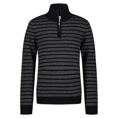 Boy's Marled Stripe Mockneck Quarter-Zip Sweater