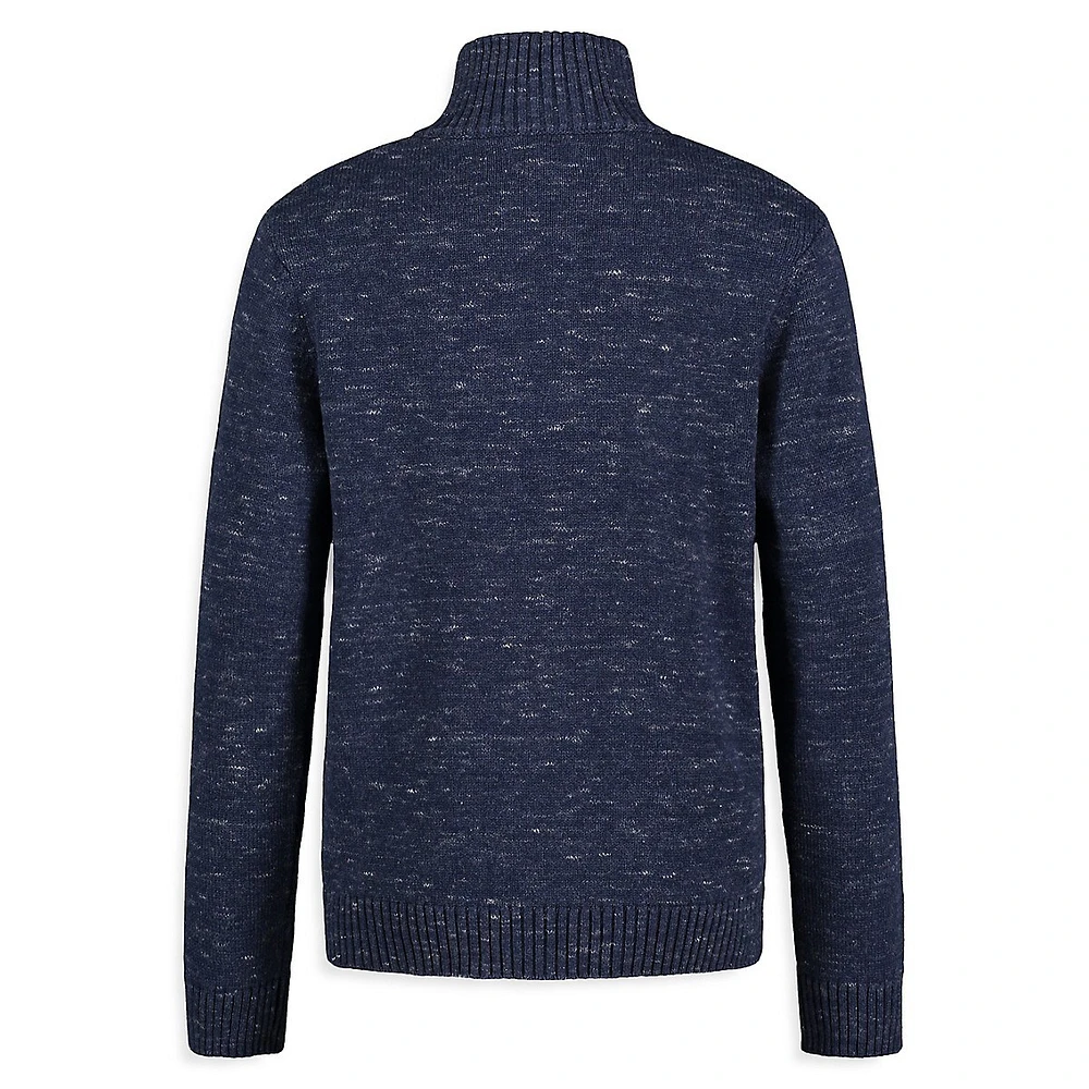 Boy's Mockneck Space-Dye 3-Button Sweater