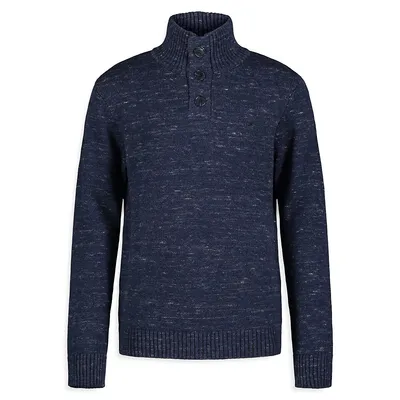 Boy's Mockneck Space-Dye 3-Button Sweater