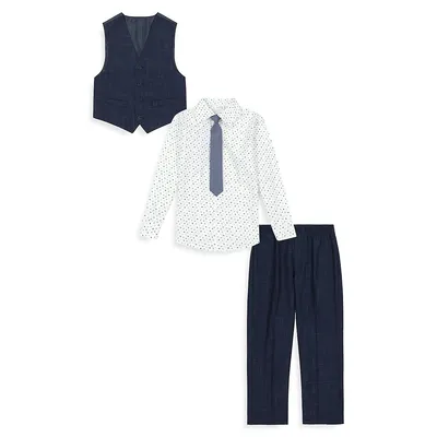 Little Boy's 4-Piece Vest, Shirt, Tie and Pants Set