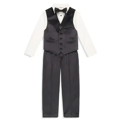 Little Boy's 4-Piece Velvet Vest, Shirt, Pants and Bow Tie Set