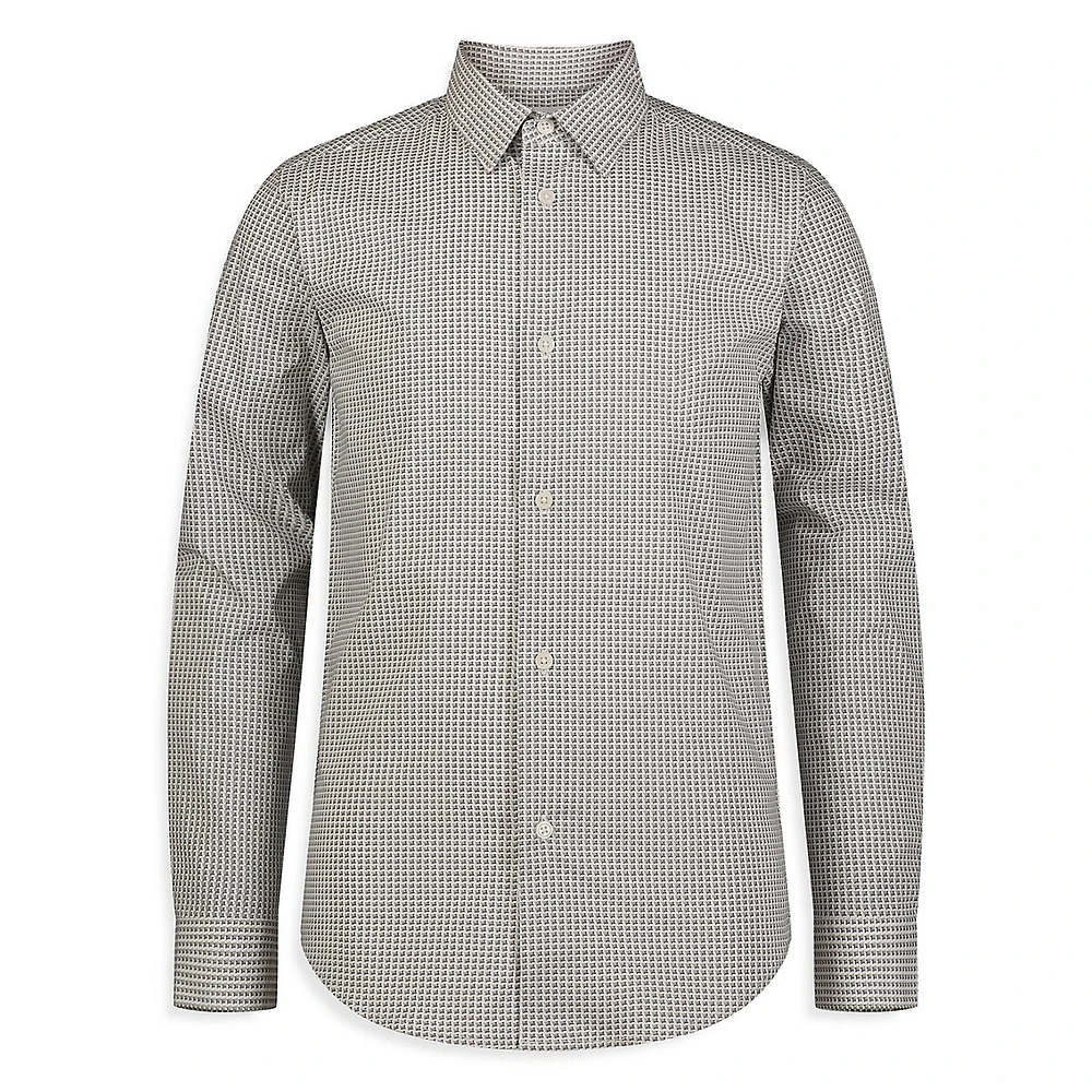 Boy's Stretch Houndstooth-Print Shirt