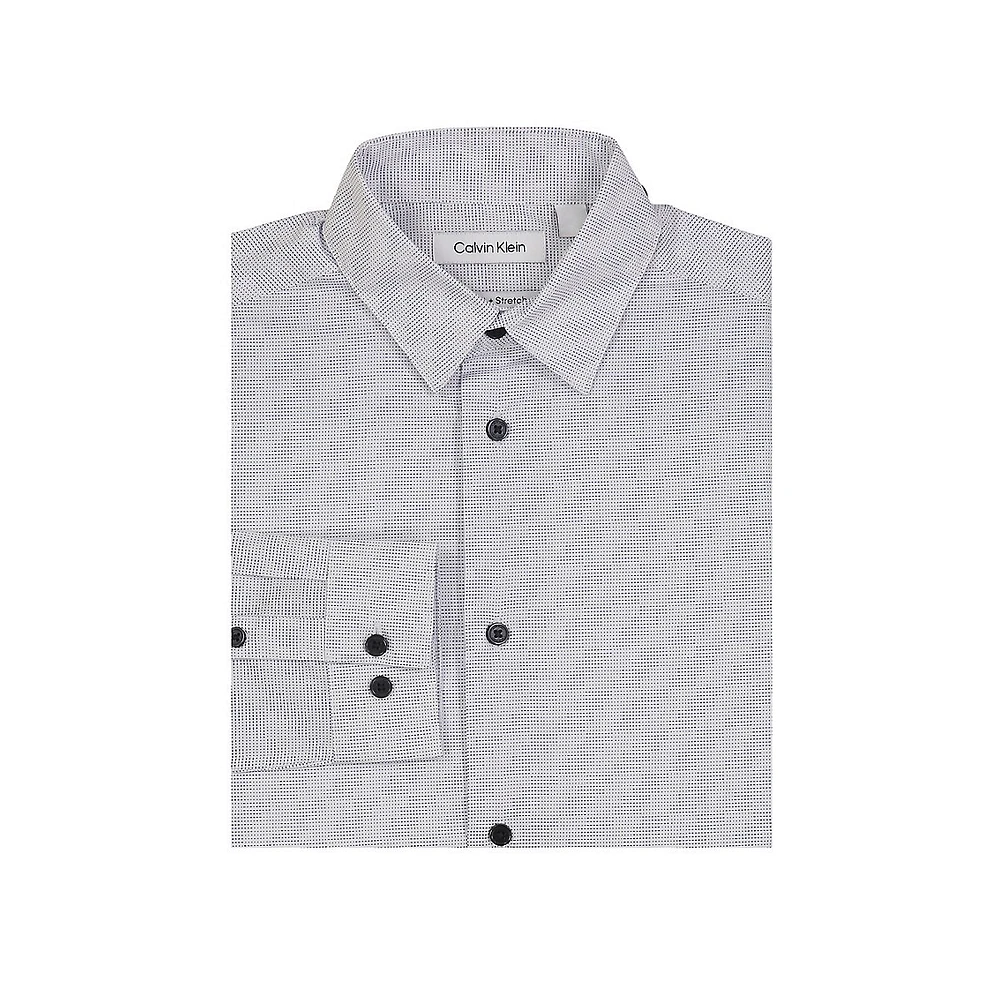 Boy's Dash-Print Stretch Dress Shirt