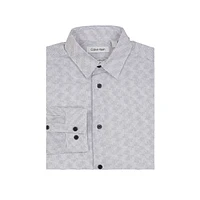 Boy's Dash-Print Stretch Dress Shirt