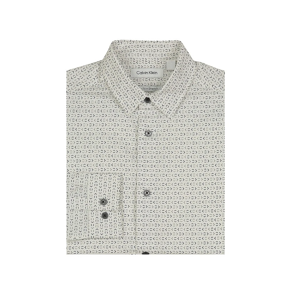 Boy's Slim-Fit Stretch CK Glyph-Print Dress Shirt