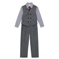 Little Boy's 4-Piece Herringbone Vest, Pants, Shirt & Tie Set