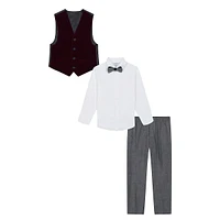 Little Boy's 4-Piece Velvet Vest, Shirt, Bowtie & Pants Set