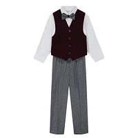 Little Boy's 4-Piece Velvet Vest, Shirt, Bowtie & Pants Set