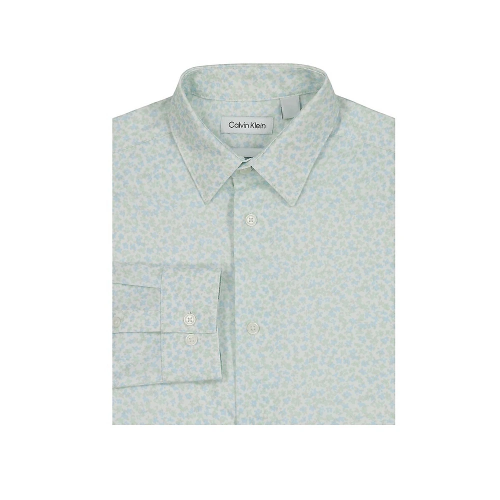 Boy's Stretch-Poplin Floral Shirt