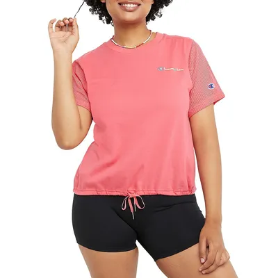 Loose-Fit Drawstring Mesh T-Shirt