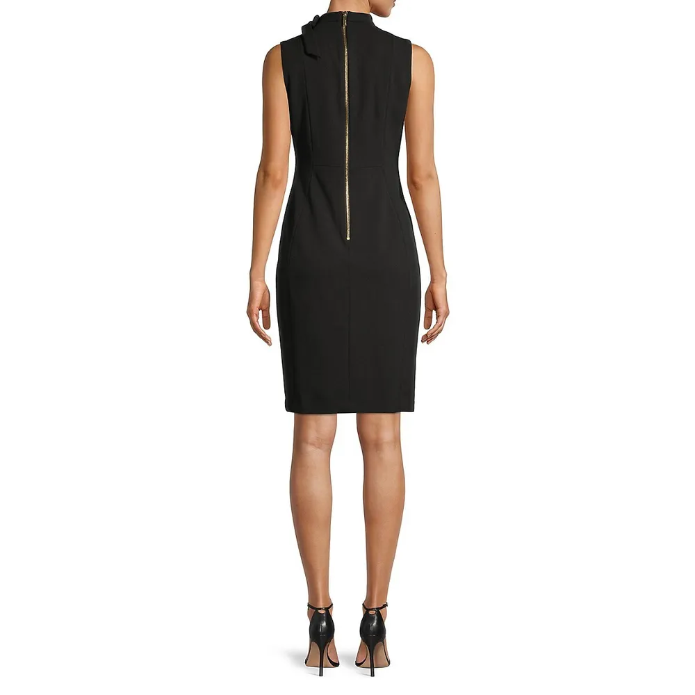 Sleeveless Tie-Neck Sheath Dress