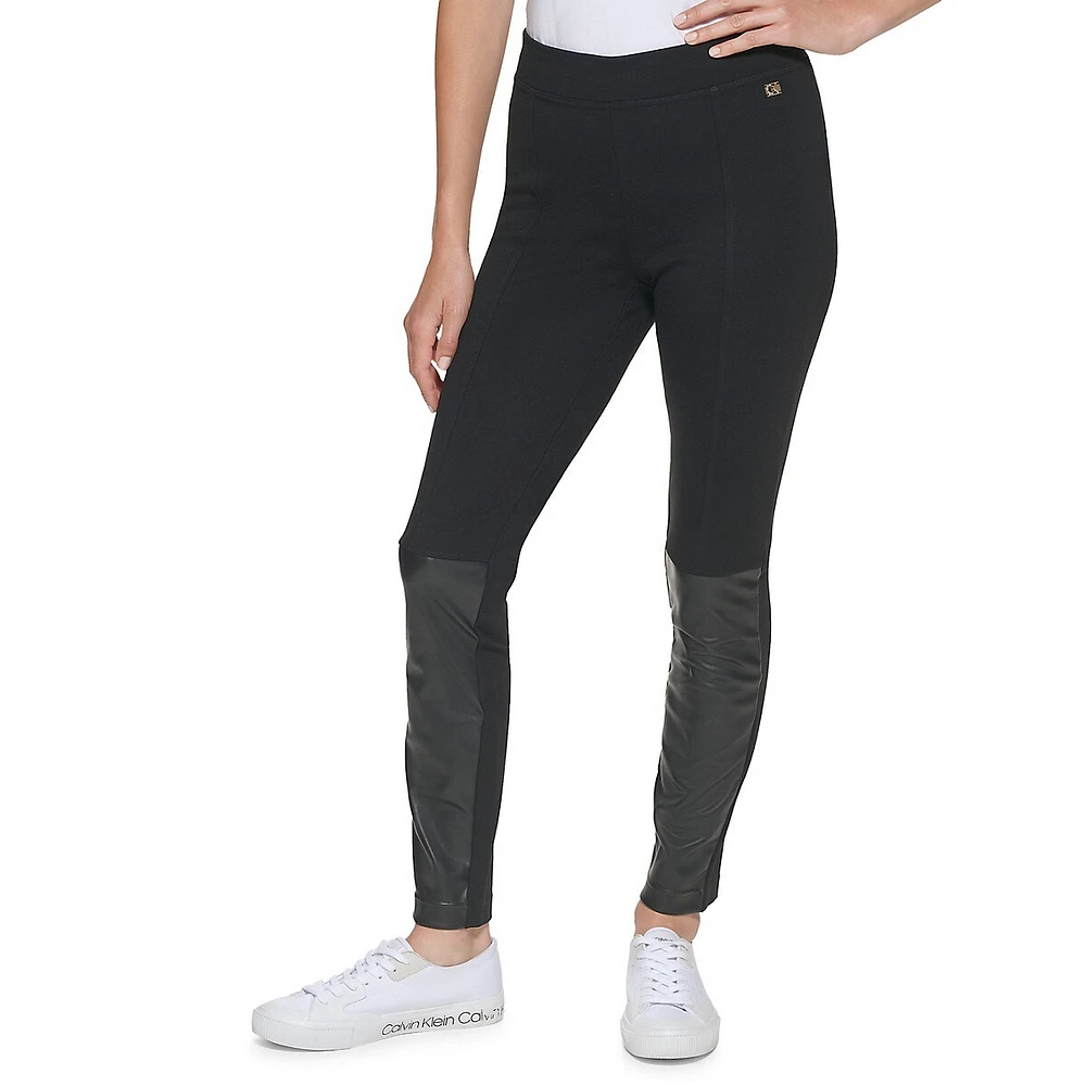 Faux Leather-Patch Leggings