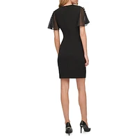 Robe fourreau en crêpe et chiffon à manches flottantes