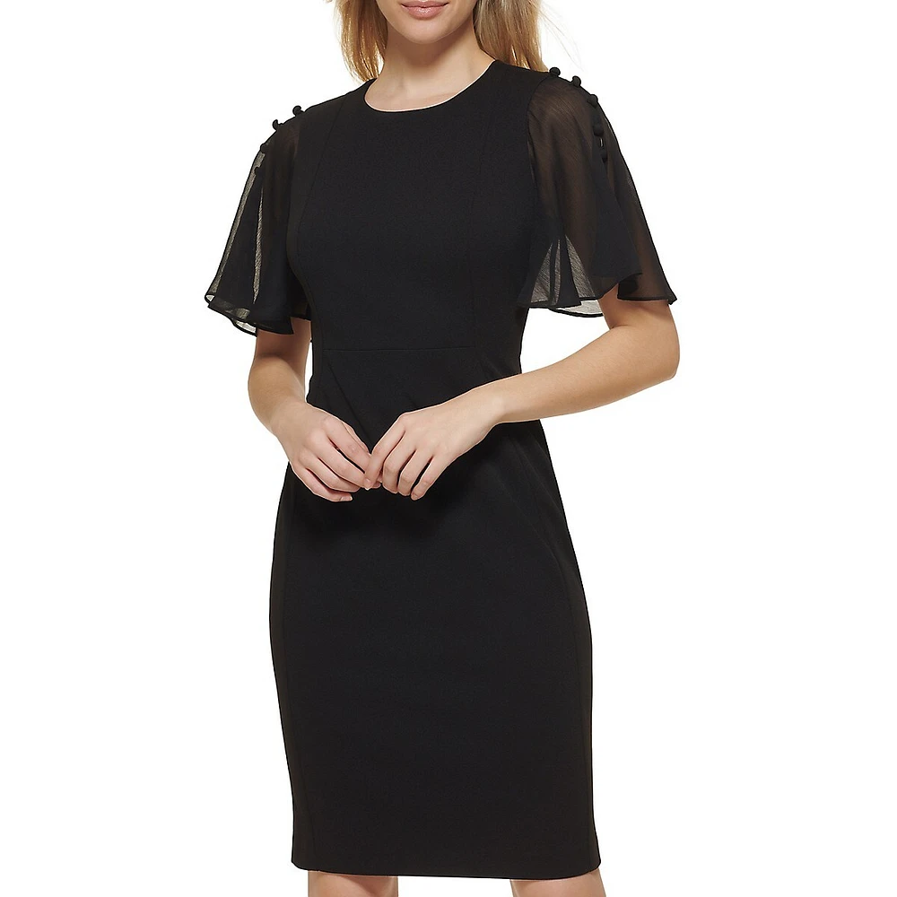 Robe fourreau en crêpe et chiffon à manches flottantes