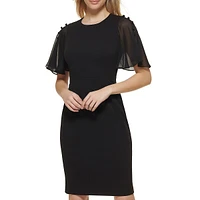 Robe fourreau en crêpe et chiffon à manches flottantes
