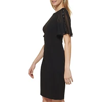 Robe fourreau en crêpe et chiffon à manches flottantes
