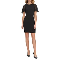 Robe fourreau en crêpe et chiffon à manches flottantes