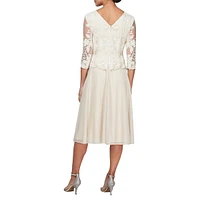 Embroidered Lace & Chiffon Tea-Length Dress