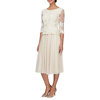 Embroidered Lace & Chiffon Tea-Length Dress