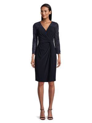 Alex Evenings Lace-Sleeve Faux Wrap Dress | Metropolis at Metrotown