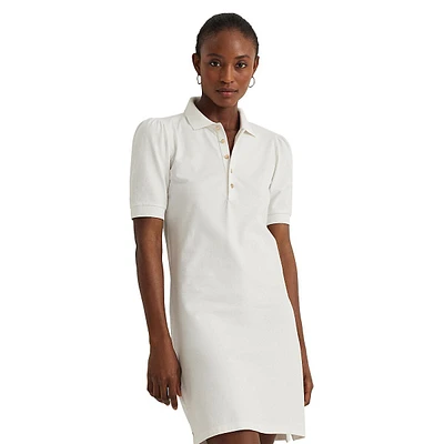 Puff-Shoulder Polo Dress