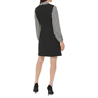 Bold Houndstooth Twofer Shift Dress