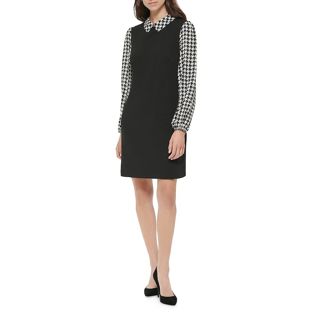 Bold Houndstooth Twofer Shift Dress