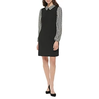 Bold Houndstooth Twofer Shift Dress