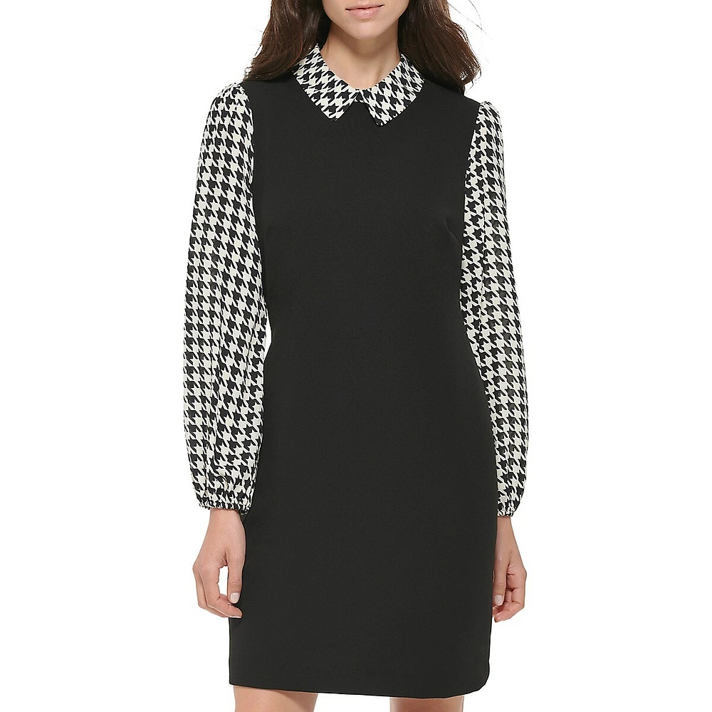 Bold Houndstooth Twofer Shift Dress