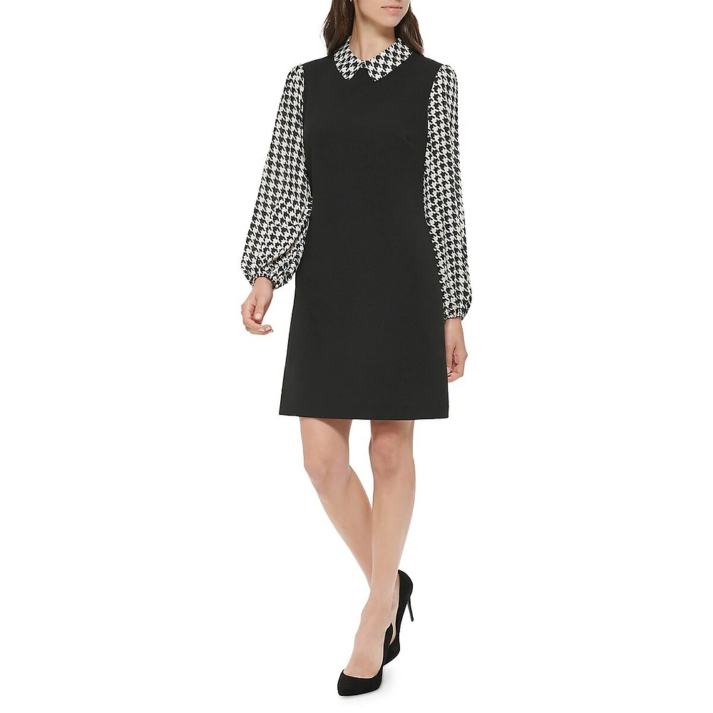 Bold Houndstooth Twofer Shift Dress